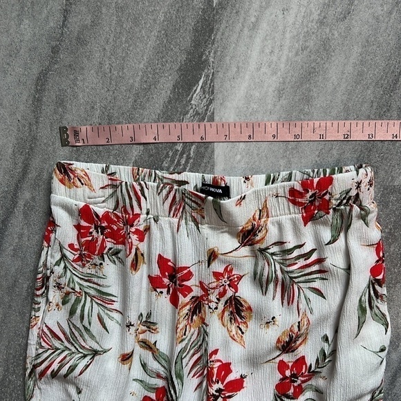 White floral linen pants elastic waist & pockets size medium red & orange - Picture 9 of 13